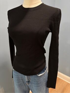 Babaton Ribbed Long Sleeve Crewneck Top Black Size Small